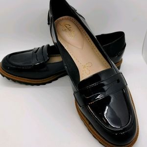 Clarks Black patent leather loafers